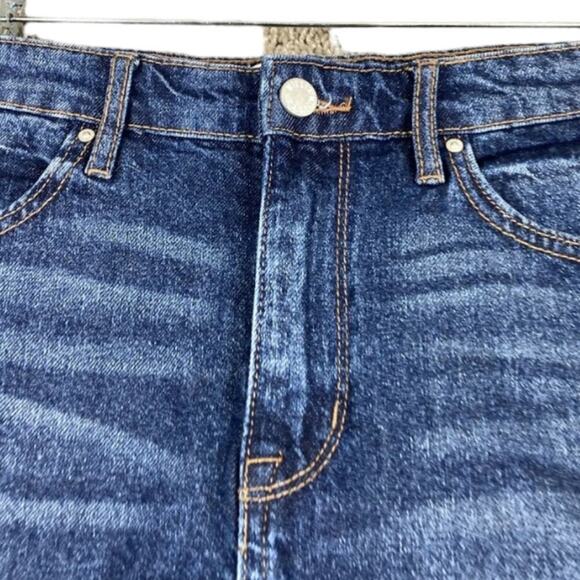 William Rast A-Line Denim Mini Skirt Juniors 27 Blue Whiskers Dark Wash Raw Hem - Picture 3 of 8